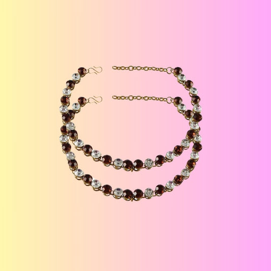Multi Stone Stud-Gold Platted Brass Anklet (Pack Of 2)(sku-ank117)