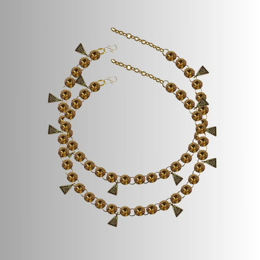 Golden Stone Stud-Gold Platted Brass Anklet (Pack Of 2)(sku-ank307)