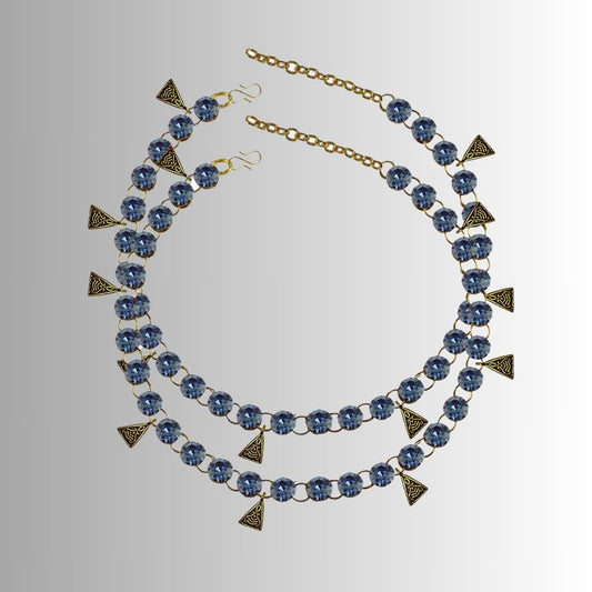 Light Firozy Stone Stud-Gold Platted Brass Anklet (Pack Of 2)(sku-ank308)