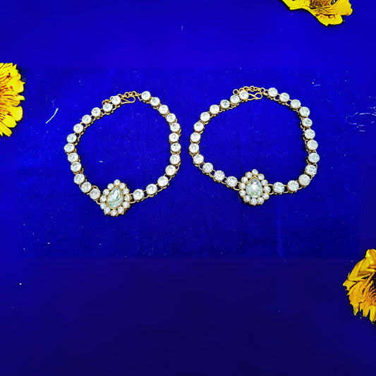 White Stone Stud Brass Anklet Pack Of-2 (sku-anks328)