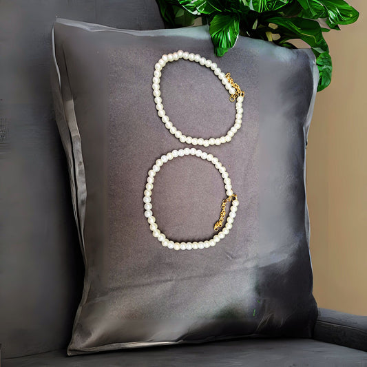 White Moti Stud Moti Anklet Pack Of-2 (sku-anks334)