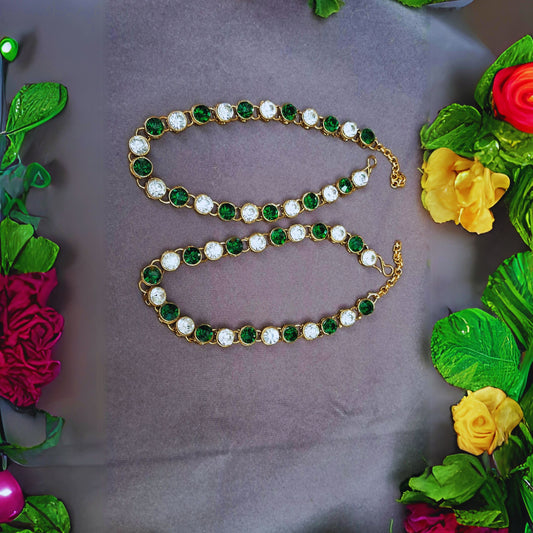 Multi Stone Stud Brass Anklet Pack Of-2 (sku-anks336)