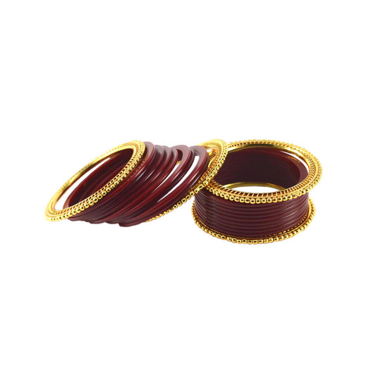 Maroon Gold Platted Acrylic-Brass Bangle With Extra Large Size (Pack Of 22) (sku-ban1201)