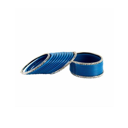 Light Blue Stone Acrylic-Brass Bangle With Extra Large Size (Pack Of 22) (sku-ban1288)