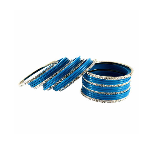 Light Blue Stone Acrylic-Brass Bangle With Extra Large Size (Pack Of 26) (sku-ban1289)