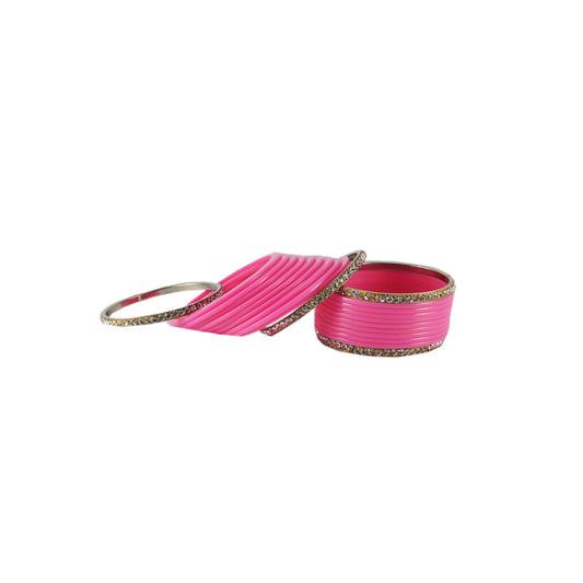 Pink Stone Acrylic-Brass Bangle With Extra Large Size (Pack Of 22) (sku-ban1401)