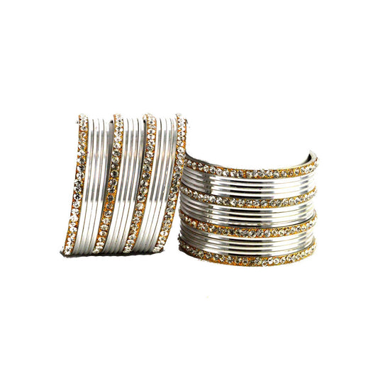 White Stone Brass Bangle With Extra Large Size (Pack Of 32) (sku-ban1403)