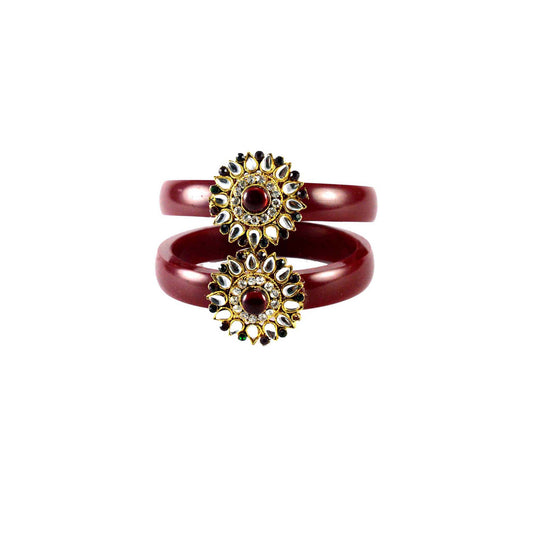 Maroon Stone Acrylic-Brass Bangle With Very Extra Large Size (Pack Of 2) (sku-ban1460)