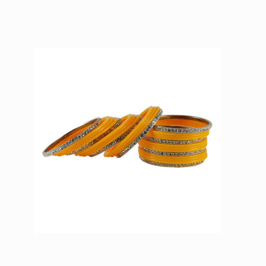 Yellow Stone Acrylic-Brass Bangle With Extra Large Size (Pack Of 26) (sku-ban1630)