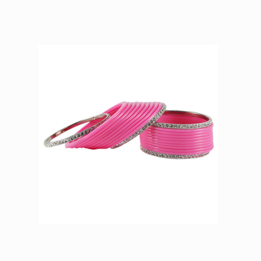 Pink Stone Acrylic-Brass Bangle With Extra Large Size (Pack Of 22) (sku-ban1631)