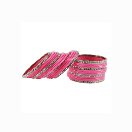 Pink Stone Acrylic-Brass Bangle With Extra Large Size (Pack Of 26) (sku-ban1632)