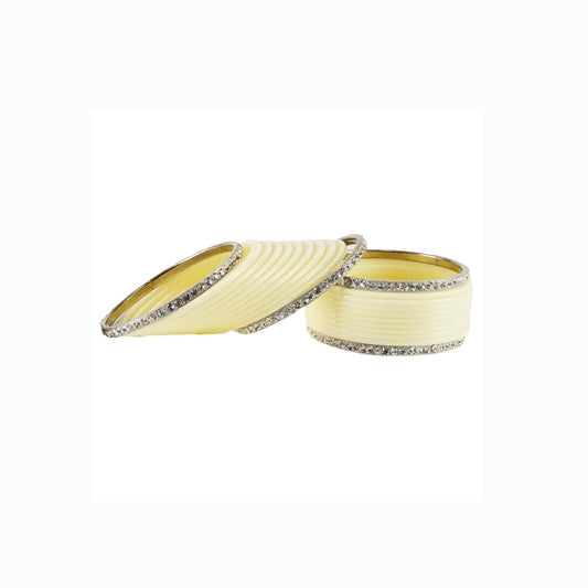 white Stone Acrylic-Brass Bangle With Extra Large Size (Pack Of 22) (sku-ban1635)