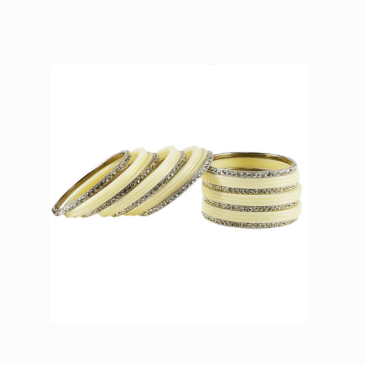 white Stone Acrylic-Brass Bangle With Extra Large Size (Pack Of 26) (sku-ban1636)