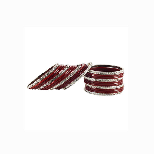 Maroon Stone Acrylic-Brass Bangle With Extra Large Size (Pack Of 26) (sku-ban1637)