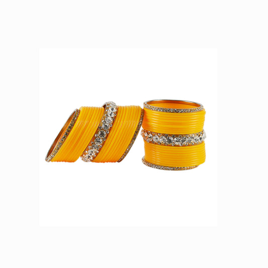 Yellow Stone Acrylic-Brass Bangle With Extra Large Size (Pack Of 42) (sku-ban1639)