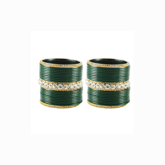 Green Stone Acrylic-Brass Bangle With Extra Large Size (Pack Of 42) (sku-ban1645)