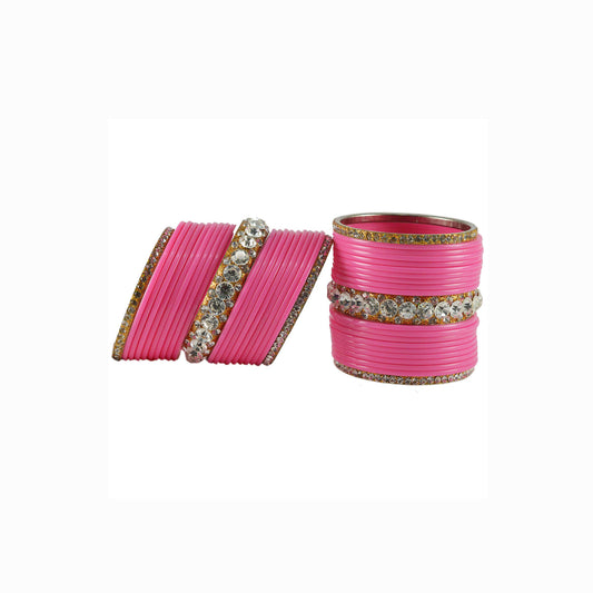 Pink Stone Acrylic-Brass Bangle With Extra Large Size (Pack Of 42) (sku-ban1719)