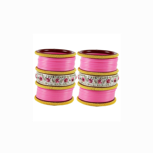 Pink Stone Acrylic Bangle With Extra Large Size (Pack Of 46) (sku-ban1847)