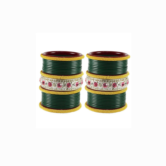 Green Stone Acrylic Bangle With Extra Large Size (Pack Of 46) (sku-ban1851)