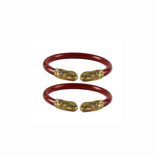 Red Plain Acrylic-Brass Bangle With Very Extra Large Size (Pack Of 2) (sku-ban2344)
