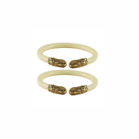 Cream Plain Acrylic-Brass Bangle With Very Extra Large Size (Pack Of 2) (sku-ban2360)