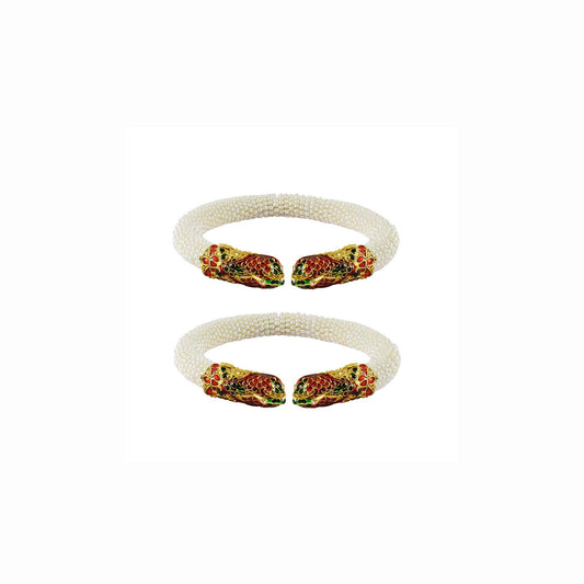 White Plain Acrylic-Brass Bangle With Very Extra Large Size (Pack Of 2) (sku-ban2399)
