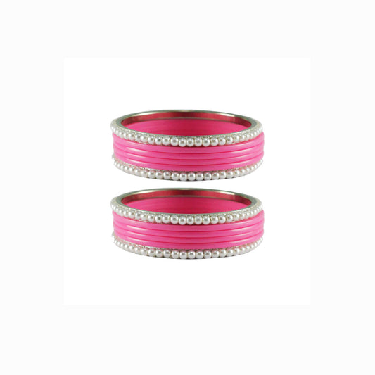 Pink Moti Acrylic-Brass Bangle With Extra Large Size (Pack Of 12) (sku-ban2861)