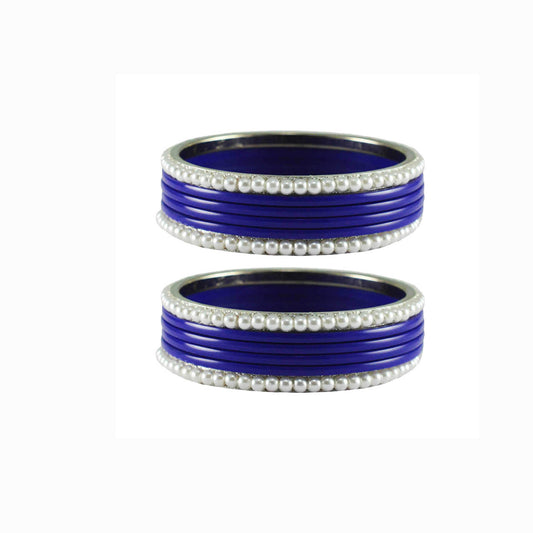 Blue Moti Acrylic-Brass Bangle With Extra Large Size (Pack Of 12) (sku-ban2863)