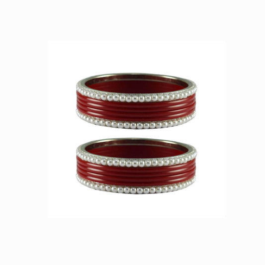 Red Moti Acrylic-Brass Bangle With Extra Large Size (Pack Of 12) (sku-ban2864)