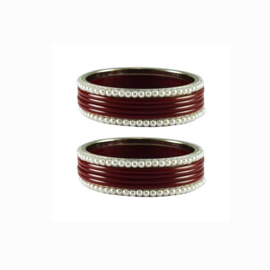 Maroon Moti Acrylic-Brass Bangle With Extra Large Size (Pack Of 12) (sku-ban2869)