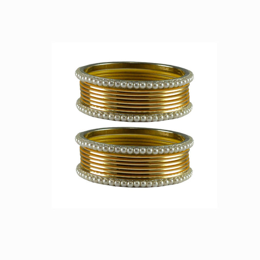 Golden Moti Brass Bangle With Extra Large Size (Pack Of 16) (sku-ban2889)
