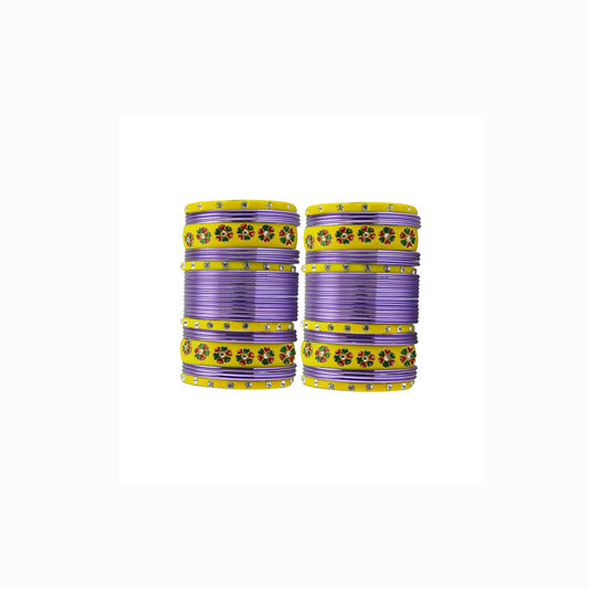 Purple Brass Stone Stud Bangle Pack Of-60 (sku-ban29685)