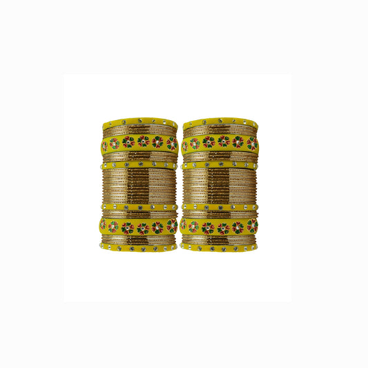 Golden Brass Stone Stud Bangle Pack Of-60 (sku-ban29687)