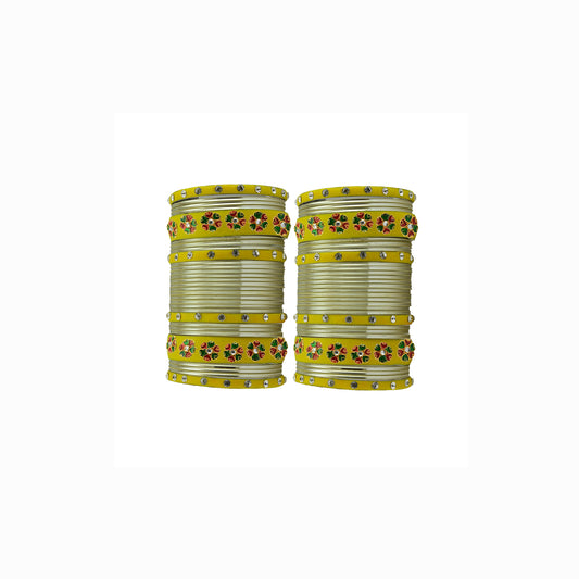 Cream Brass Stone Stud Bangle Pack Of-60 (sku-ban29690)