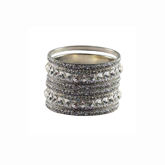 White Stone Brass Bangle With Extra Large Size (Pack Of 6) (sku-ban3179)