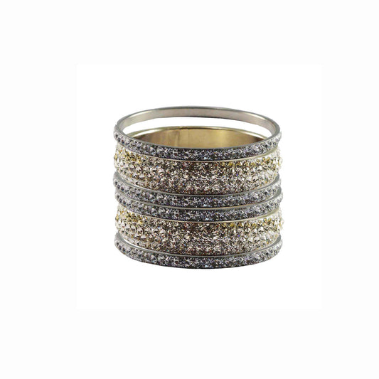 White Stone Brass Bangle With Extra Large Size (Pack Of 6) (sku-ban3180)