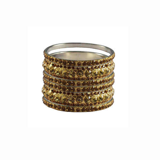 Golden Stone Brass Bangle With Extra Large Size (Pack Of 6) (sku-ban3189)