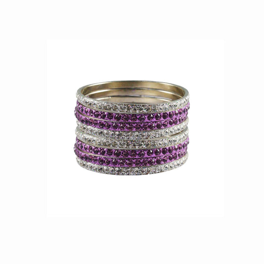 White-Rani Stone Brass Bangle With Extra Large Size (Pack Of 8) (sku-ban3237)