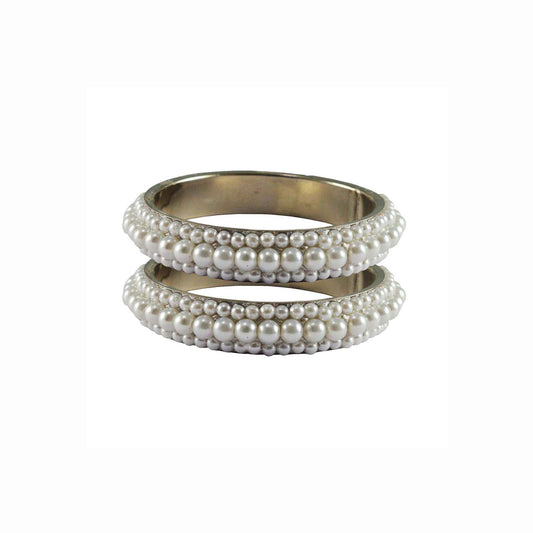 White Moti Brass Bangle With Extra Large Size (Pack Of 2) (sku-ban3241)