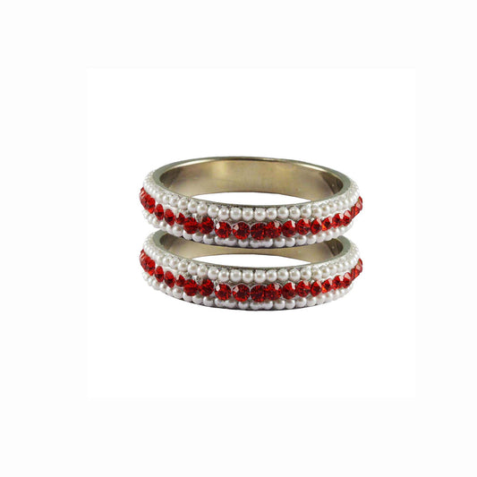 White-Red Moti Brass Bangle With Extra Large Size (Pack Of 2) (sku-ban3242)