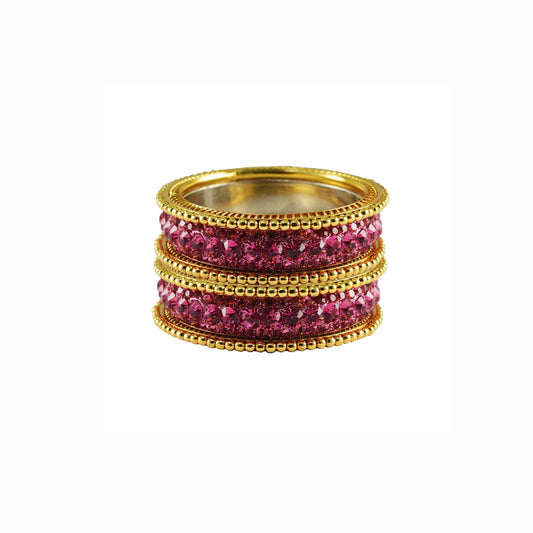 Pink Stone Brass Bangle With Extra Large Size (Pack Of 6) (sku-ban3263)