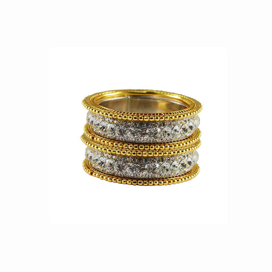 White Stone Brass Bangle With Extra Large Size (Pack Of 6) (sku-ban3278)