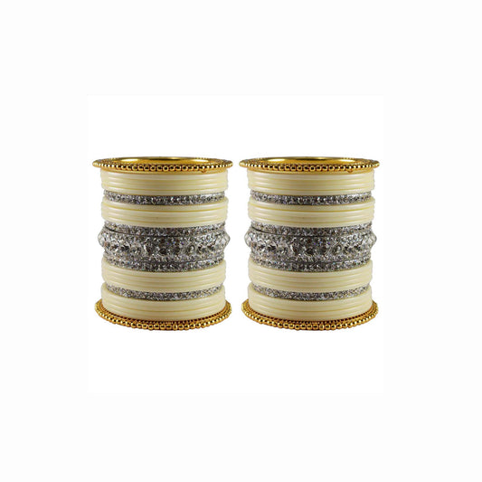 White Stone Acrylic-Brass Bangle With Extra Large Size (Pack Of 46) (sku-ban3288)