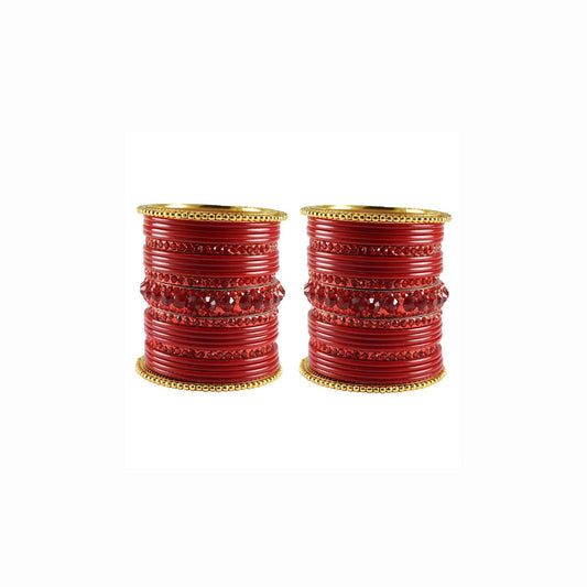 Red Stone Acrylic-Brass Bangle With Extra Large Size (Pack Of 46) (sku-ban3290)