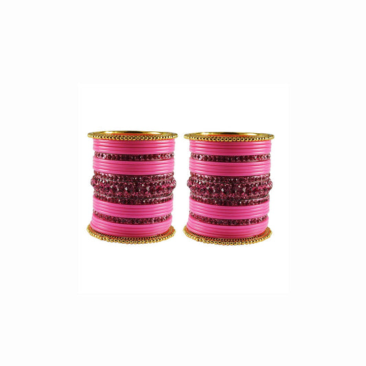 Pink Stone Acrylic-Brass Bangle With Extra Large Size (Pack Of 46) (sku-ban3292)