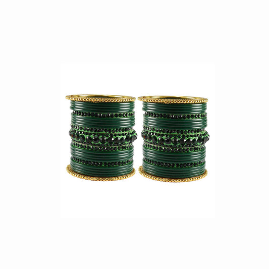 Green Stone Acrylic-Brass Bangle With Extra Large Size (Pack Of 46) (sku-ban3296)