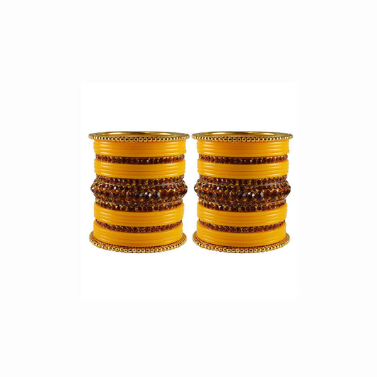 Yellow Stone Acrylic-Brass Bangle With Extra Large Size (Pack Of 46) (sku-ban3306)