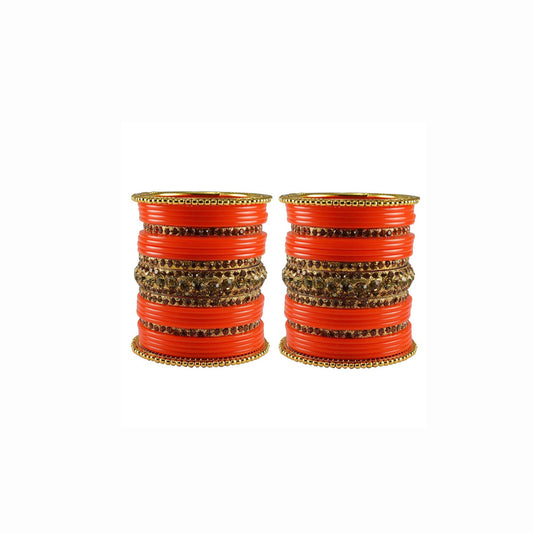 Orange Stone Acrylic-Brass Bangle With Extra Large Size (Pack Of 46) (sku-ban3308)