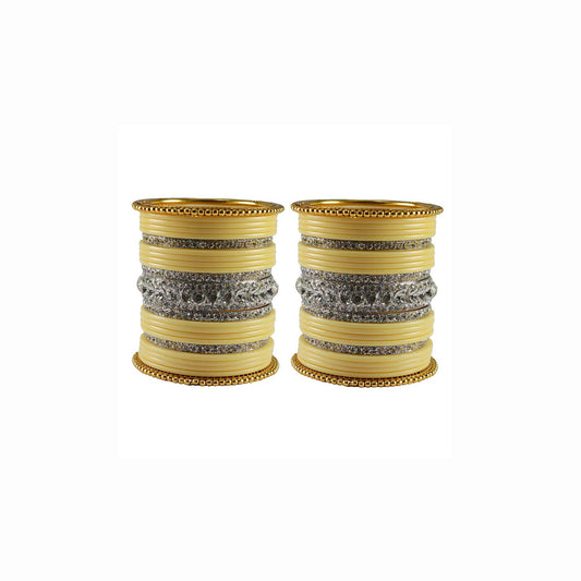 Cream Stone Acrylic-Brass Bangle With Extra Large Size (Pack Of 46) (sku-ban3312)
