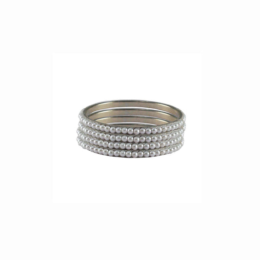 White Moti Brass Bangle With Extra Large Size (Pack Of 4) (sku-ban3321)